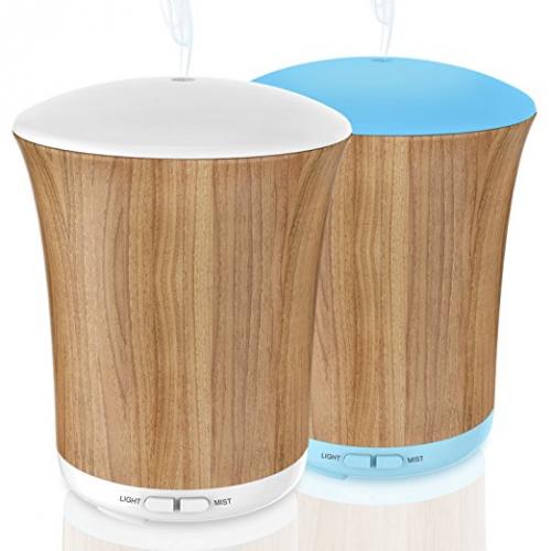 ZOOKKI Aroma Essential Oil Diffuser Ultrasonic Cool Mist Whisper-Quiet Humidifier, 8 Color LED Lights & 4 Timer Settings Waterless Auto Shut-Off for Office Room Yoga Spa 200ML Wood Grain 2Pack 